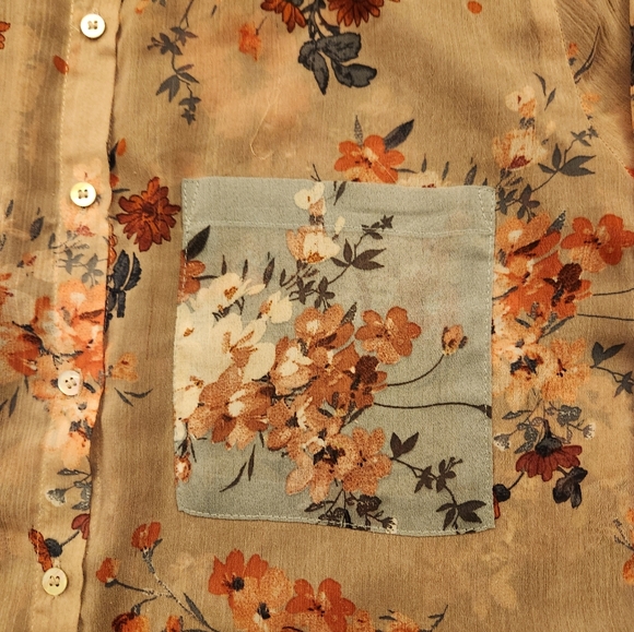 Floral Button Down Shirt in Cream and Brown - Picture 8 of 13